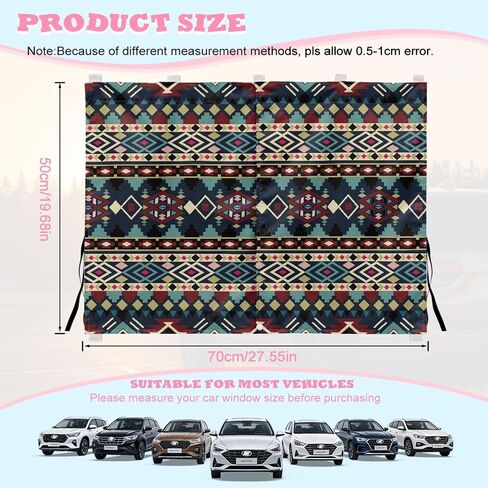 Tribal Geometric Aztec Print Car Window Shades Dual Layer Car Rear Window Sunshade Semi-Transparent/Privacy Full Covers 2 in 1 Universal Auto Sun Shade for Kid Pet Protection in Kuwait