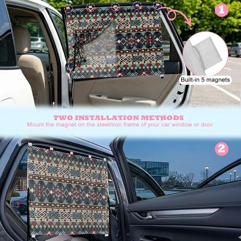 Tribal Geometric Aztec Print Car Window Shades Dual Layer Car Rear Window Sunshade Semi-Transparent/Privacy Full Covers 2 in 1 Universal Auto Sun Shade for Kid Pet Protection in Kuwait