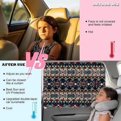 Tribal Geometric Aztec Print Car Window Shades Dual Layer Car Rear Window Sunshade Semi-Transparent/Privacy Full Covers 2 in 1 Universal Auto Sun Shade for Kid Pet Protection in Kuwait