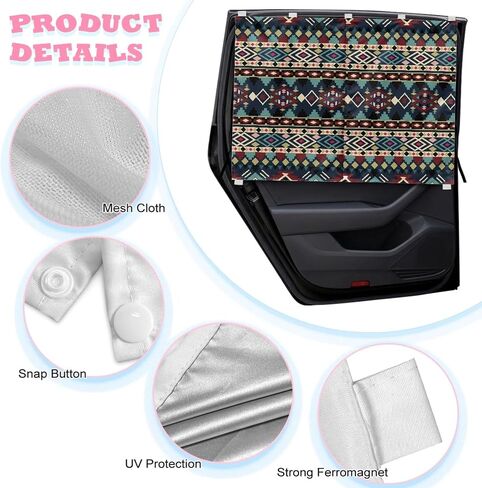 Tribal Geometric Aztec Print Car Window Shades Dual Layer Car Rear Window Sunshade Semi-Transparent/Privacy Full Covers 2 in 1 Universal Auto Sun Shade for Kid Pet Protection in Kuwait