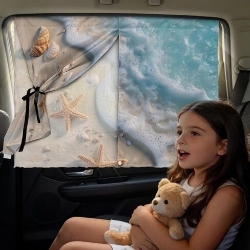 Beach Sea Car Window Shade for Baby Auto Window Covers Mesh Vehicles Window Covers Sun Protection Auto Rear Window Sun Shade 2 Pcs in Kuwait