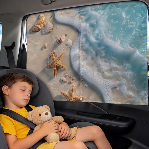 Beach Sea Car Window Shade for Baby Auto Window Covers Mesh Vehicles Window Covers Sun Protection Auto Rear Window Sun Shade 2 Pcs in Kuwait