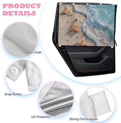 Beach Sea Car Window Shade for Baby Auto Window Covers Mesh Vehicles Window Covers Sun Protection Auto Rear Window Sun Shade 2 Pcs in Kuwait