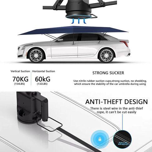 Car Sun Shade Umbrella Cover Tent, Automatic Carport Outdoor Umbrella, Portable Cars Umbrella Vehicles Tent, Anti-UV Protection, Oxford Cloth, All-Season, Vehicles Roof Protection Blue-4.8 * 2.3m in Kuwait