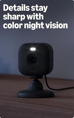 Blink Mini 2K+ (newest model) with 1-Year Basic plan – Plug-in Home & Pet Security Camera with 2K video resolution, color night vision, enhanced audio, motion detection – 1 camera (Black) in Kuwait