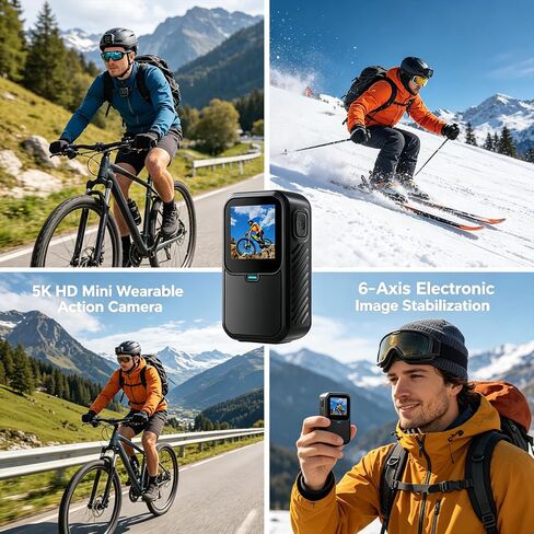 Motorcycle Camera, 5K HD Mini Wearable Body Adventure Action Cameras, 6-Axis Electronic Image Stabilization, 130-Degree Wide-Angle Lens for Cycling, Pet Walking and Outdoors Activities (1080P) in Kuwait