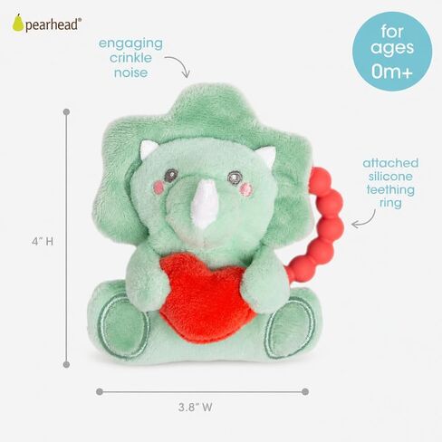 Pearhead Dinosaur Baby Teether, Silicone Teething Ring, BPA Free | Beaded Ring, Crinkle Sound, Sensory Rattle Toy, Infant Gum Soother, Easy-Grip Design, Dino Baby Gift, 0+ Months in Kuwait