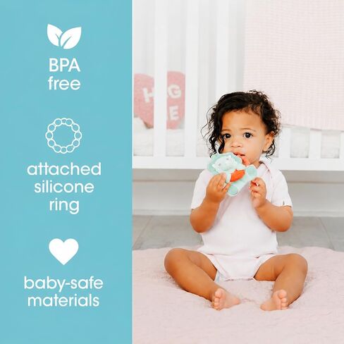 Pearhead Dinosaur Baby Teether, Silicone Teething Ring, BPA Free | Beaded Ring, Crinkle Sound, Sensory Rattle Toy, Infant Gum Soother, Easy-Grip Design, Dino Baby Gift, 0+ Months in Kuwait