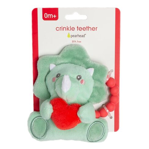 Pearhead Dinosaur Baby Teether, Silicone Teething Ring, BPA Free | Beaded Ring, Crinkle Sound, Sensory Rattle Toy, Infant Gum Soother, Easy-Grip Design, Dino Baby Gift, 0+ Months in Kuwait