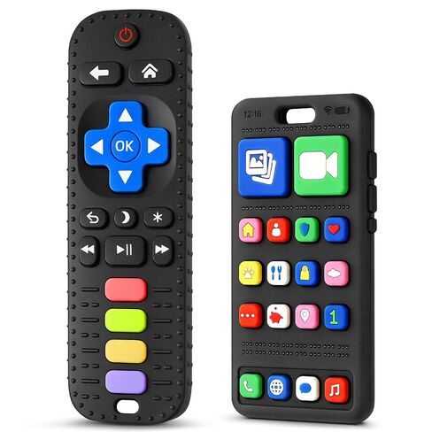 2 Pack Phone & Remote Baby Teething Toys 3-12 Months, Silicone Baby Teether | BPA Free, Realistic Design, Soft & Durable, Easy to Crip, Baby Chew Toys for Teething Relief, Gifts for Newborns Infants in Kuwait