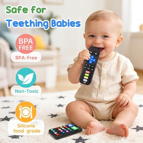 2 Pack Phone & Remote Baby Teething Toys 3-12 Months, Silicone Baby Teether | BPA Free, Realistic Design, Soft & Durable, Easy to Crip, Baby Chew Toys for Teething Relief, Gifts for Newborns Infants in Kuwait