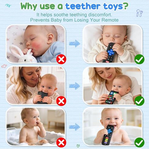 2 Pack Phone & Remote Baby Teething Toys 3-12 Months, Silicone Baby Teether | BPA Free, Realistic Design, Soft & Durable, Easy to Crip, Baby Chew Toys for Teething Relief, Gifts for Newborns Infants in Kuwait