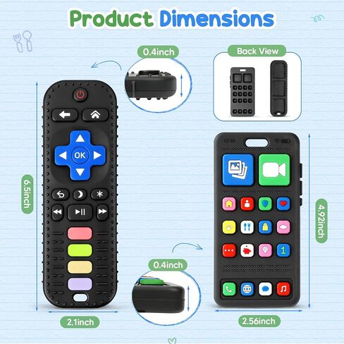 2 Pack Phone & Remote Baby Teething Toys 3-12 Months, Silicone Baby Teether | BPA Free, Realistic Design, Soft & Durable, Easy to Crip, Baby Chew Toys for Teething Relief, Gifts for Newborns Infants in Kuwait