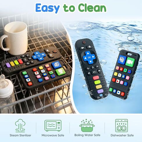 2 Pack Phone & Remote Baby Teething Toys 3-12 Months, Silicone Baby Teether | BPA Free, Realistic Design, Soft & Durable, Easy to Crip, Baby Chew Toys for Teething Relief, Gifts for Newborns Infants in Kuwait