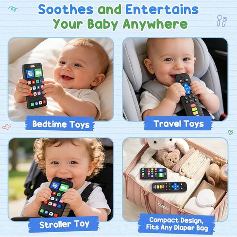 2 Pack Phone & Remote Baby Teething Toys 3-12 Months, Silicone Baby Teether | BPA Free, Realistic Design, Soft & Durable, Easy to Crip, Baby Chew Toys for Teething Relief, Gifts for Newborns Infants in Kuwait