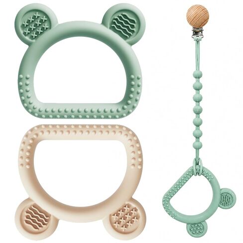 3-Pack Baby Teething Toys with Anti-Drop Clip, Infant Silicone Teether Ring | Food-Grade Silicone Infant Toys, BPA-Free, Easy-to-Hold Teethers for Babies and Toddlers, Baby Essentials for Teething Relief in Kuwait