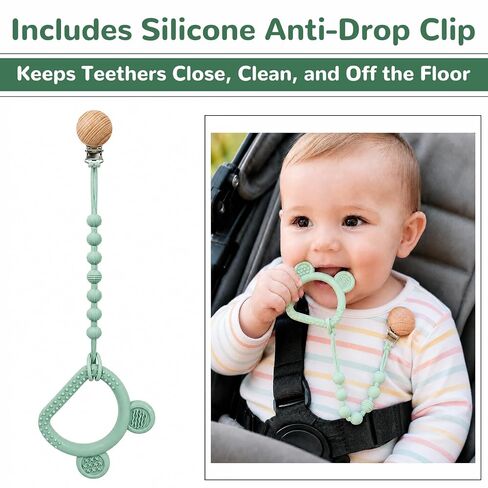 3-Pack Baby Teething Toys with Anti-Drop Clip, Infant Silicone Teether Ring | Food-Grade Silicone Infant Toys, BPA-Free, Easy-to-Hold Teethers for Babies and Toddlers, Baby Essentials for Teething Relief in Kuwait
