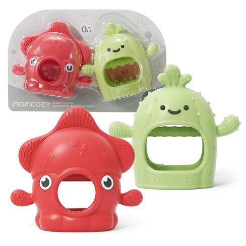 Momcozy 2 Pack Baby Teething Toys, Food Grade Silicone Baby Teethers, Baby Teether Mitten Wrist Teether Set for 0–12 Months, Easy Grip Teething Relief with Multiple Chew Points, Red&Grass Green in Kuwait