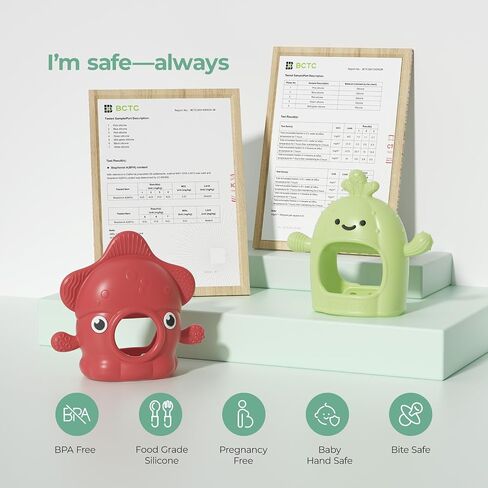 Momcozy 2 Pack Baby Teething Toys, Food Grade Silicone Baby Teethers, Baby Teether Mitten Wrist Teether Set for 0–12 Months, Easy Grip Teething Relief with Multiple Chew Points, Red&Grass Green in Kuwait