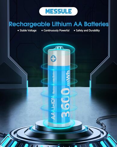 Rechargeable Lithium AA Batteries 12 Pack AA 1.5V Size Li-ion Batteries for Blink Camera,Double A Battery 3600mWh with 2H Fast Charge,Long-Lasting (4 Independent Slot) in Kuwait