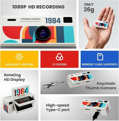 1080P G62 Portable Mini Thumb Keychain Camera | G62 Mini Thumb Camera 130° Wide Angle Autofocus TFT Screen Flashlight(Black) in Kuwait