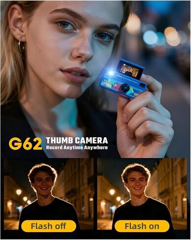 1080P G62 Portable Mini Thumb Keychain Camera | G62 Mini Thumb Camera 130° Wide Angle Autofocus TFT Screen Flashlight(Black) in Kuwait
