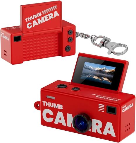 1080P Retro Mini Thumb Keychain Digital Camera | G62 Mini Camera 130° Wide Autofocus Fill Light TFT Screen Gyro Stabilization(Red) in Kuwait