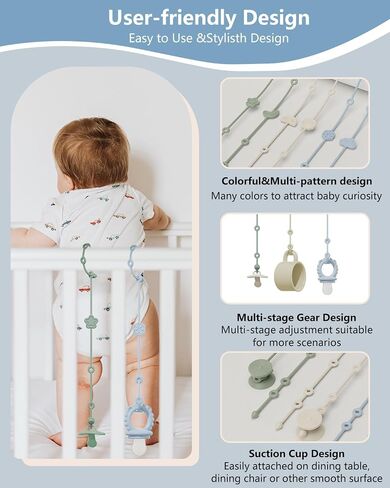 6 Pack Silicone Baby Toy Straps with 2 pcs Suction Cup Bases, Silicone Pacifier Holder, Toy Strap,Adjustable Toy Holder for Stroller Accessories, Car Seat, Highchair,Crib (A) in Saudi Arabia