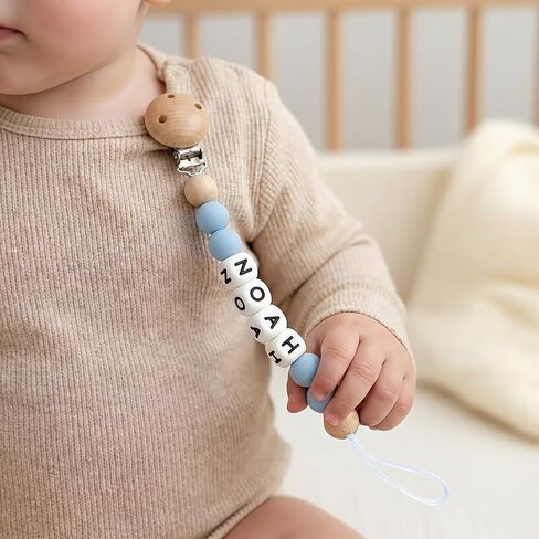 Personalized Pacifier Clip with Name Baby Binky Clip Silicone Pacifier Holder for Boys and Girl (A) in Kuwait