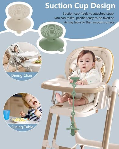 6 Pack Silicone Baby Toy Straps with 2 pcs Suction Cup Bases, Silicone Pacifier Holder, Toy Strap,Adjustable Toy Holder for Stroller Accessories, Car Seat, Highchair,Crib (A) in Saudi Arabia