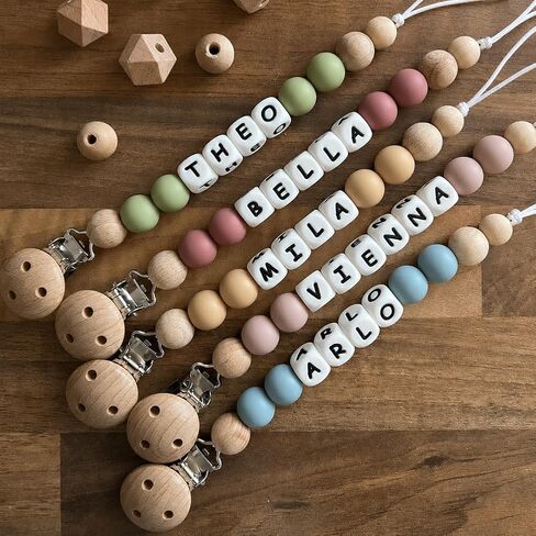 Personalized Pacifier Clip with Name Baby Binky Clip Silicone Pacifier Holder for Boys and Girl (A) in Kuwait
