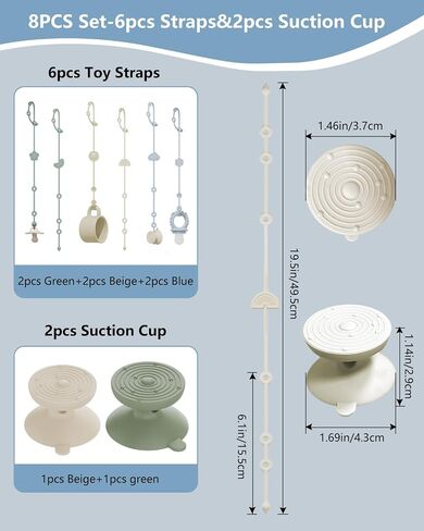 6 Pack Silicone Baby Toy Straps with 2 pcs Suction Cup Bases, Silicone Pacifier Holder, Toy Strap,Adjustable Toy Holder for Stroller Accessories, Car Seat, Highchair,Crib (A) in Saudi Arabia