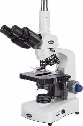 AmScope T340B-LED Siedentopf Trinocular Compound Microscope, 40X-2000X Magnification, Brightfield, WF10x and WF20x Eyepieces, LED Illumination, Abbe Condenser, Double-Layer Mechanical Stage in Kuwait