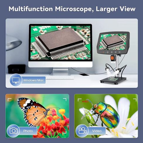 Hayve 9 '' LCD Digital Microscope, 1500X Magnification Coin Microscope with 16MP Camera, Micro Soldering Microscope for Adults, 32GB Card Included, Wired Remote, Compatible with Windows/Mac OS | 16MP Camera, 32GB Card Included, Wired Remote, Compatible wi in Kuwait