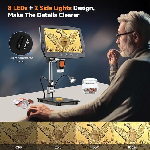 Hayve 9 '' LCD Digital Microscope, 1500X Magnification Coin Microscope with 16MP Camera, Micro Soldering Microscope for Adults, 32GB Card Included, Wired Remote, Compatible with Windows/Mac OS | 16MP Camera, 32GB Card Included, Wired Remote, Compatible wi in Kuwait
