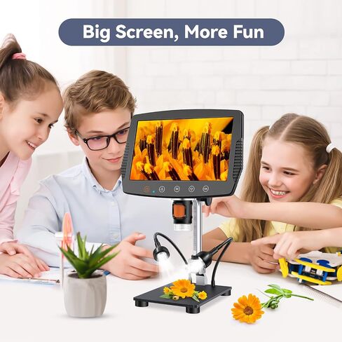 Hayve 9 '' LCD Digital Microscope, 1500X Magnification Coin Microscope with 16MP Camera, Micro Soldering Microscope for Adults, 32GB Card Included, Wired Remote, Compatible with Windows/Mac OS | 16MP Camera, 32GB Card Included, Wired Remote, Compatible wi in Kuwait