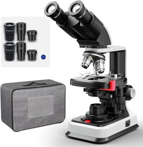 [Dual Power Supply] Vabiooth Lab Compound Binocular Microscope 40X-2500X Magnification, Two-Layer Mechanical Stage, 20mm Ultra Wide-Field 10X 16X and 25X Eyepieces, Dual Power Supply, Abbe Condenser in Kuwait