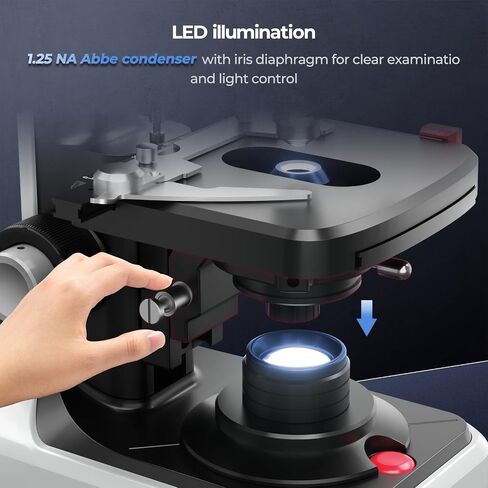 [Dual Power Supply] Vabiooth Lab Compound Binocular Microscope 40X-2500X Magnification, Two-Layer Mechanical Stage, 20mm Ultra Wide-Field 10X 16X and 25X Eyepieces, Dual Power Supply, Abbe Condenser in Kuwait