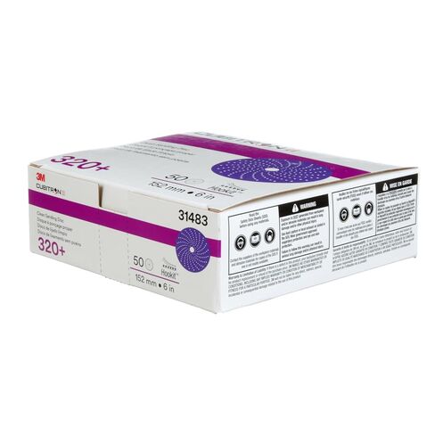 3M Cubitron II Hookit Clean Sanding Abrasive Disc 31483, 6 in, 320+ Grade, Pack of 50 Discs, Virtually Dust-Free, High Performance, Long Lasting, Multi-Hole Pattern, Feather Edging, Stock Removal in Kuwait