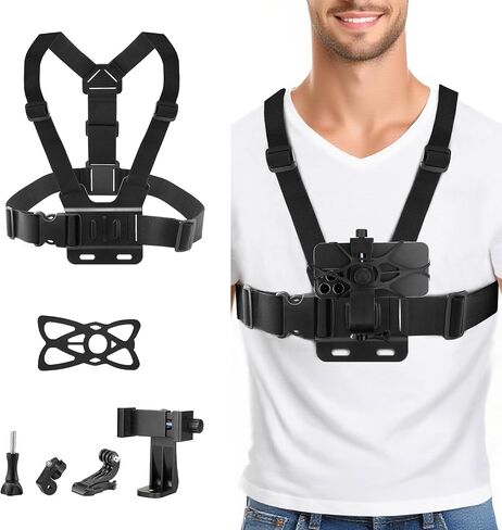 9-in-1 Chest & Head Mount Kit for GoPro, iPhone, DJI, Action Cam POV | Hands-Free POV Recording. Compatible with Samsung, Insta360, AKASO, SJCAM. Sturdy phone clamp & protective net included in Kuwait