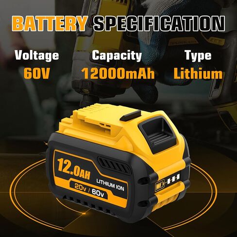 2-Pack 12000mAh DCB609 Replacement for Dewalt 20V/60V Max Lithium Battery | Compatible with Dewalt DCB609-2 DCB612 DCB612-2 DCB606 DCB606 DCB208 DCB207 DCB206 DCB204 DCB203 DCB200 DCB201 Power Tool in Kuwait