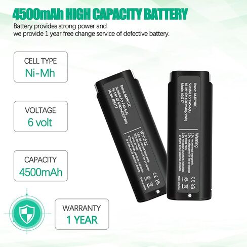 Upgraded 4500mAh 2Pack 6V Ni-Mh Battery Compatible for Paslode 6V Battery 404717 B20544E BCPAS-404717 404400 900420 900600 901000 902000 B20720 CF-325 IM200 F18 IM250 IM350A PS604N Cordless Nailer in Kuwait