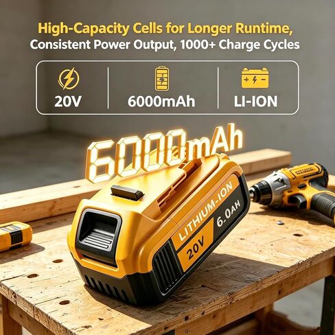 2-Pack 6.0Ah Replacement Batteries for DeWalt 20V MAX Tools, 20V MAX Battery Pack Replacement, Compatible with DCB208/207/206/205/204/203/201/200 Power Tool Batteries, Longer Runtime & Safe Protection in Kuwait