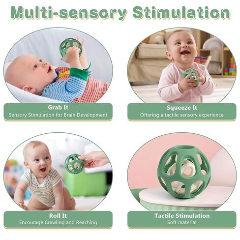 MCGMITT Sensory Balls for Baby, Easy Grasp Food Grade Stretchy Silicone Baby Teether Ball for 0-6 6-12 Months, BPA-Free Montessori Chew Toy, Newborn Infant Learning Developmental Toys Gift in Kuwait