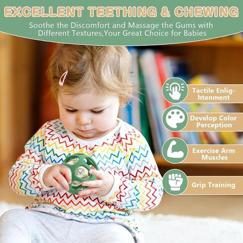 MCGMITT Sensory Balls for Baby, Easy Grasp Food Grade Stretchy Silicone Baby Teether Ball for 0-6 6-12 Months, BPA-Free Montessori Chew Toy, Newborn Infant Learning Developmental Toys Gift in Kuwait