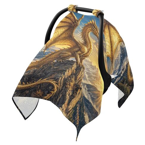 Dragon Sun Print Baby Car Seat Cover Nursing Cover | Muslin-like Cotton Blend, Breathable, Multi-use, Newborn Essentials Must Haves, Fits Most Strollers, for Babies Boys Girls in Kuwait