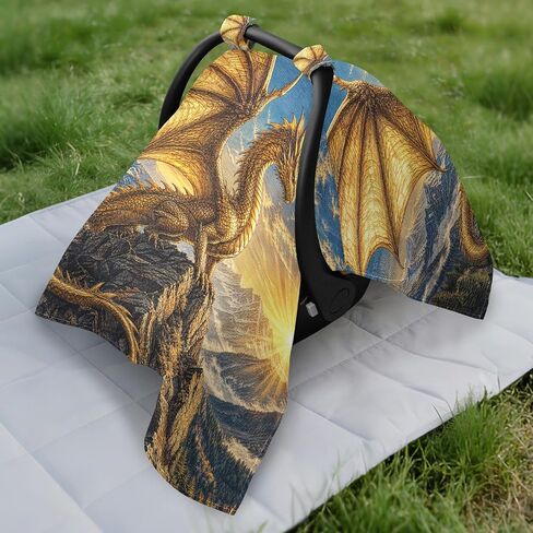 Dragon Sun Print Baby Car Seat Cover Nursing Cover | Muslin-like Cotton Blend, Breathable, Multi-use, Newborn Essentials Must Haves, Fits Most Strollers, for Babies Boys Girls in Kuwait
