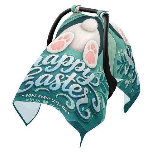 Easter Rabbit Pattern Baby Car Seat Cover Infant Carseat Canopy | Muslin-like Cotton Blend, Breathable, Multi-use, Newborn Essentials Must Haves, Fits Most Strollers, for Babies Boys Girls in Kuwait