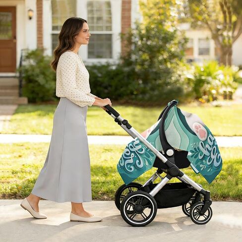 Easter Rabbit Pattern Baby Car Seat Cover Infant Carseat Canopy | Muslin-like Cotton Blend, Breathable, Multi-use, Newborn Essentials Must Haves, Fits Most Strollers, for Babies Boys Girls in Kuwait