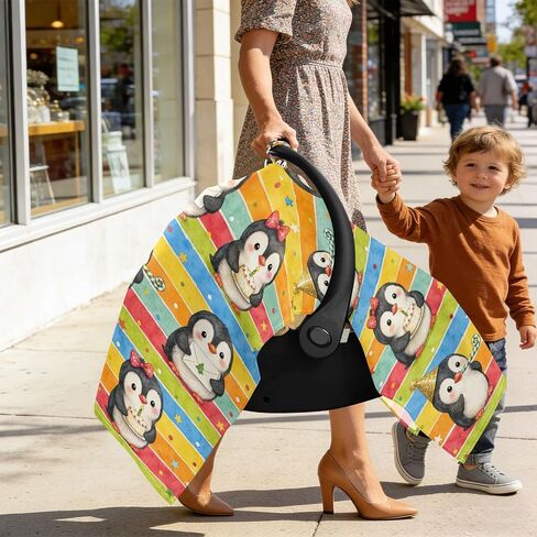 Penguins Birthday Print Baby Car Seat Cover Infant Carseat Cover | Muslin-like Cotton Blend, Breathable, Multi-use, Newborn Essentials Must Haves, Fits Most Strollers, for Babies Boys Girls in Kuwait